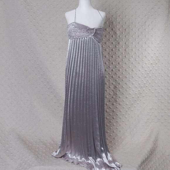 NWT Rebecca Taylor | Silver Lamé Pleated Strapless Dress - sz 10 - Picture 6 of 10